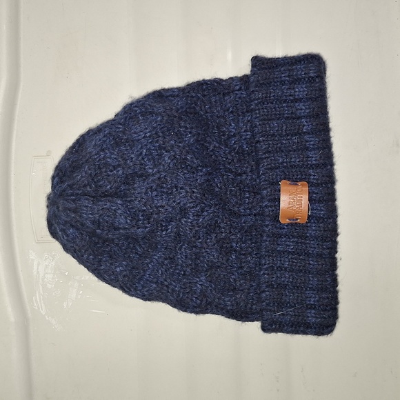 Aran Crafts Accessories - Aran wool cable knit beanie cap hat - navy blue